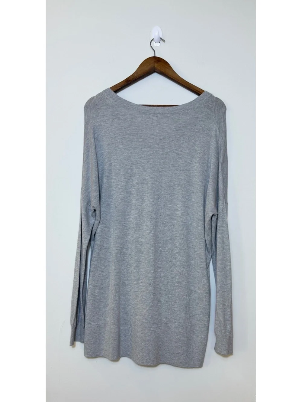 Crown & Ivy Gray V-Neck Tunic Sweater Women’s XL Cotton Wool Blend